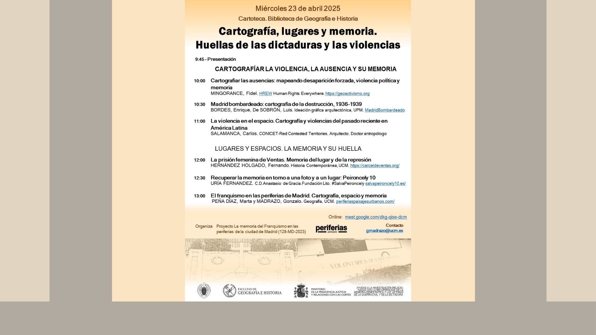 El miércoles 23 de abril se celebrará la jornada "Cartografía, lugares y memoria. Huellas de las dictaduras y las violencias" en la Cartoteca de Geografía e Historia